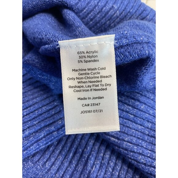 New Talbots Womens Sweater 2x Blue Button Mock Neck Knit Stretch Ribbed Top - Picture 7 of 9